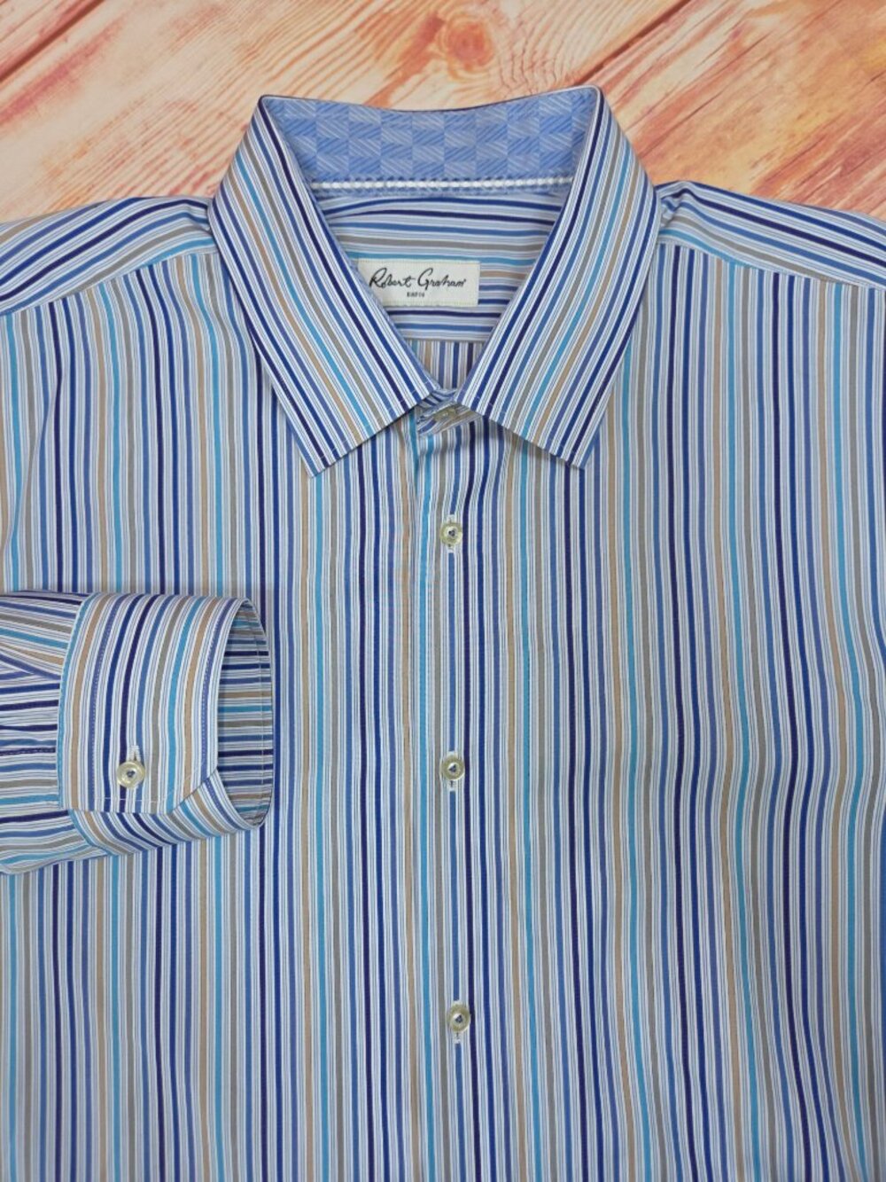 Robert Graham Mens Tall Fit Blue Dress Shirt 18.5 36/37 100% Cotton